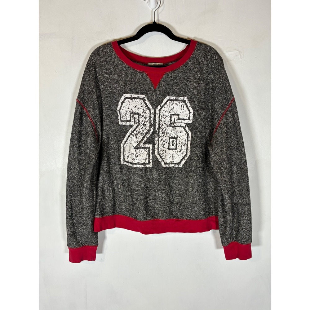 Women's Plus 2X Gray Red 26 Graphic Lightweight Sweatshirt Distressed